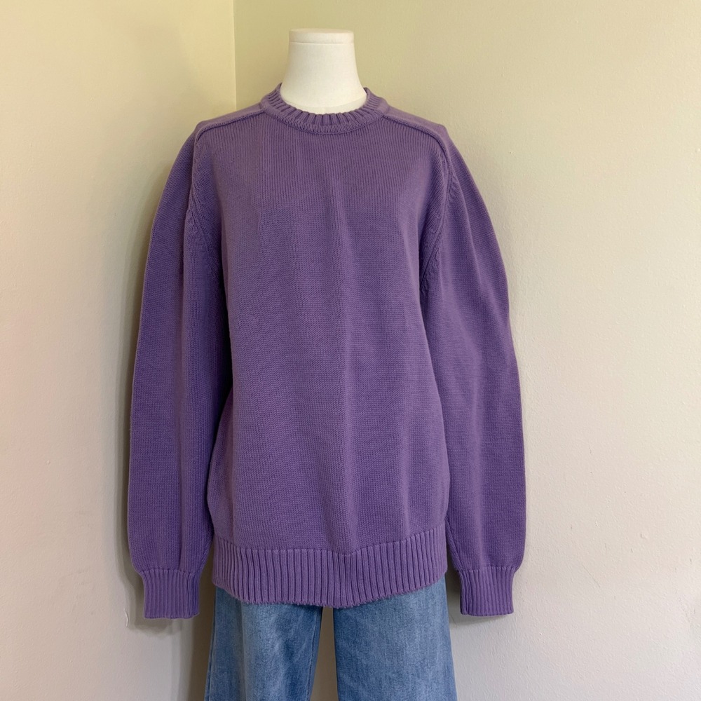 Lands' End Drifter Sweater Mens Medium Purple 100% Cotton Crew Neck Made in USA
